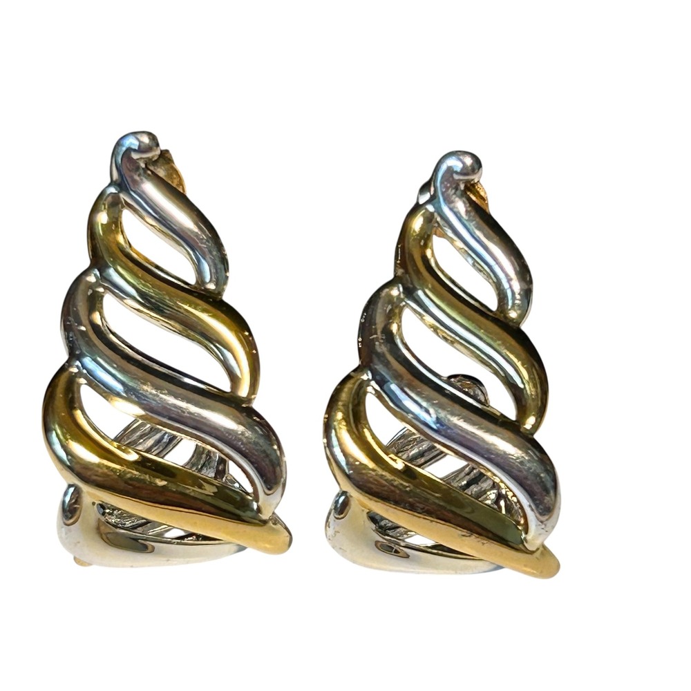 Two Tone Gold Silver Swirl Statement Earrings Modern Jewelry Vintage